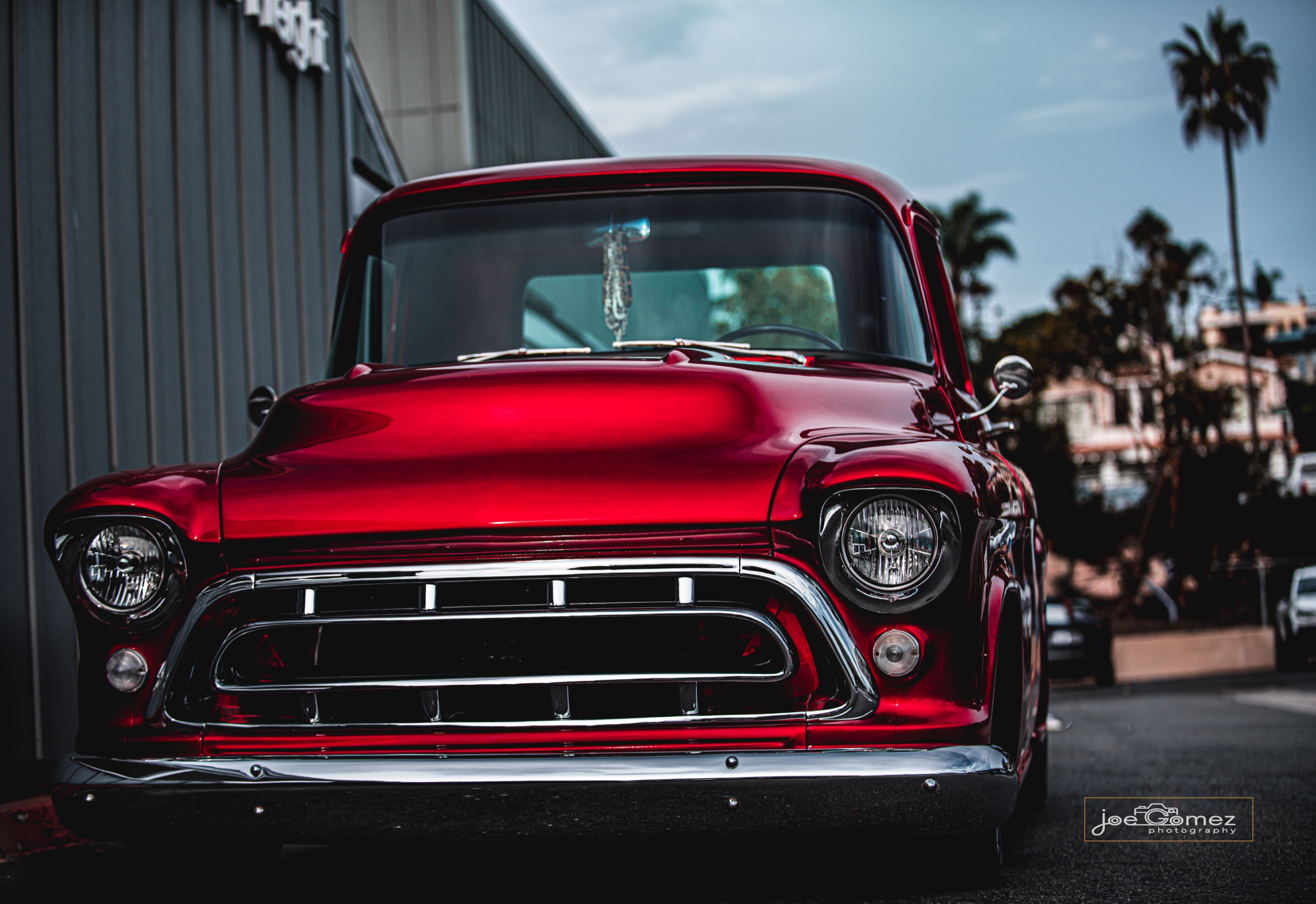 Deep red custom vintage pickup featured in the Encinitas Cruise Night editorial