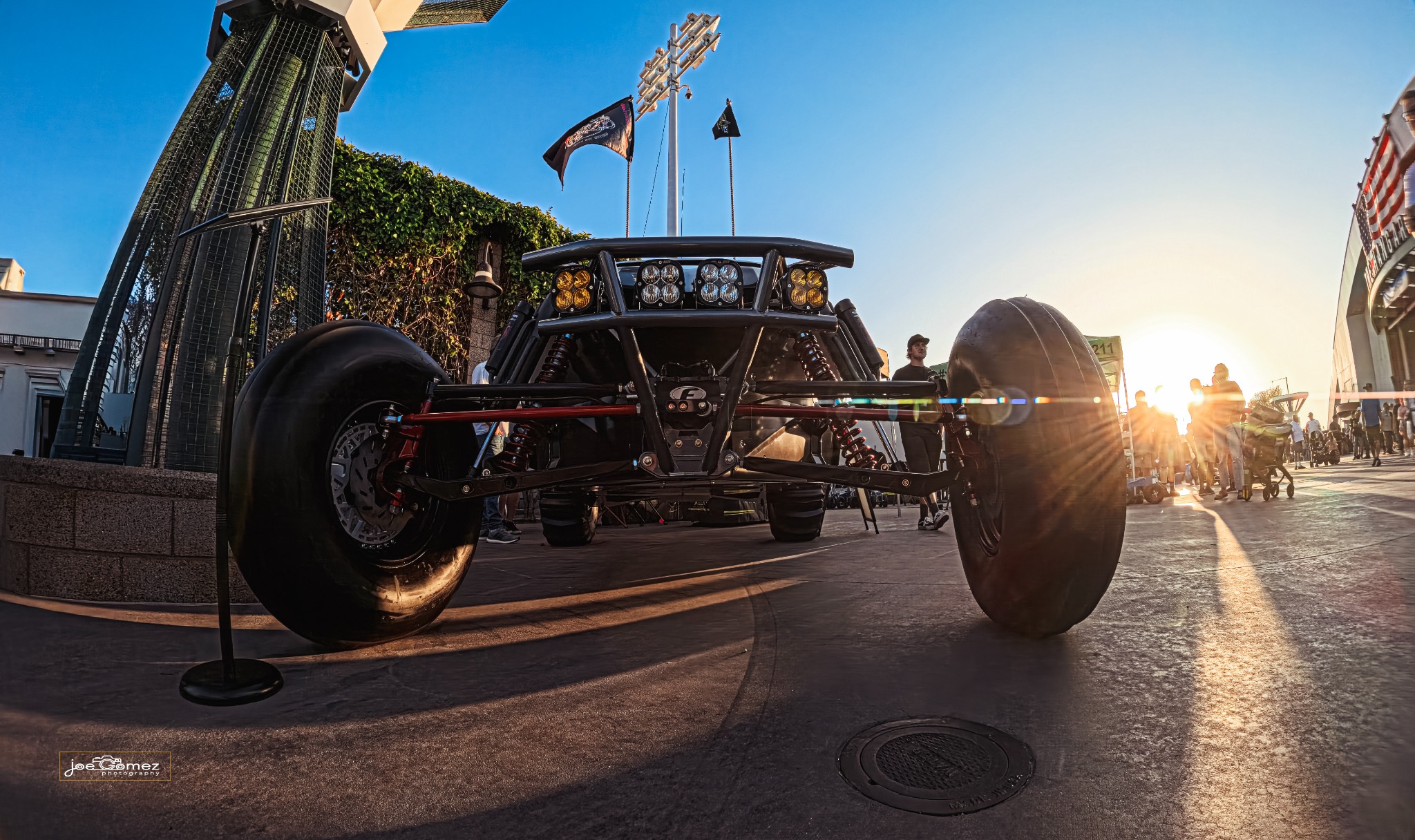 Midnight Ace sand rail photographed from a low front angle in evening light
