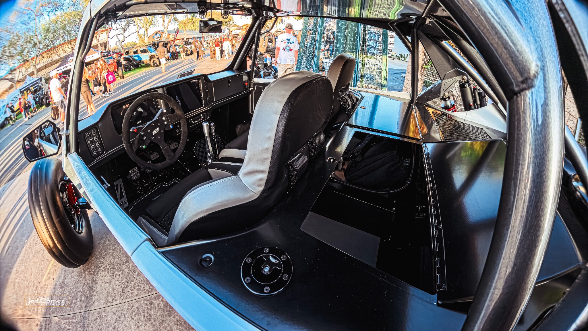 Another view into the Midnight Ace sand rail’s upholstered cabin